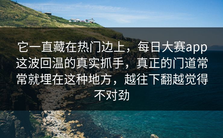 它一直藏在热门边上，每日大赛app这波回温的真实抓手，真正的门道常常就埋在这种地方，越往下翻越觉得不对劲