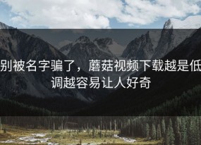 别被名字骗了，蘑菇视频下载越是低调越容易让人好奇