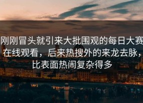 刚刚冒头就引来大批围观的每日大赛在线观看，后来热搜外的来龙去脉，比表面热闹复杂得多